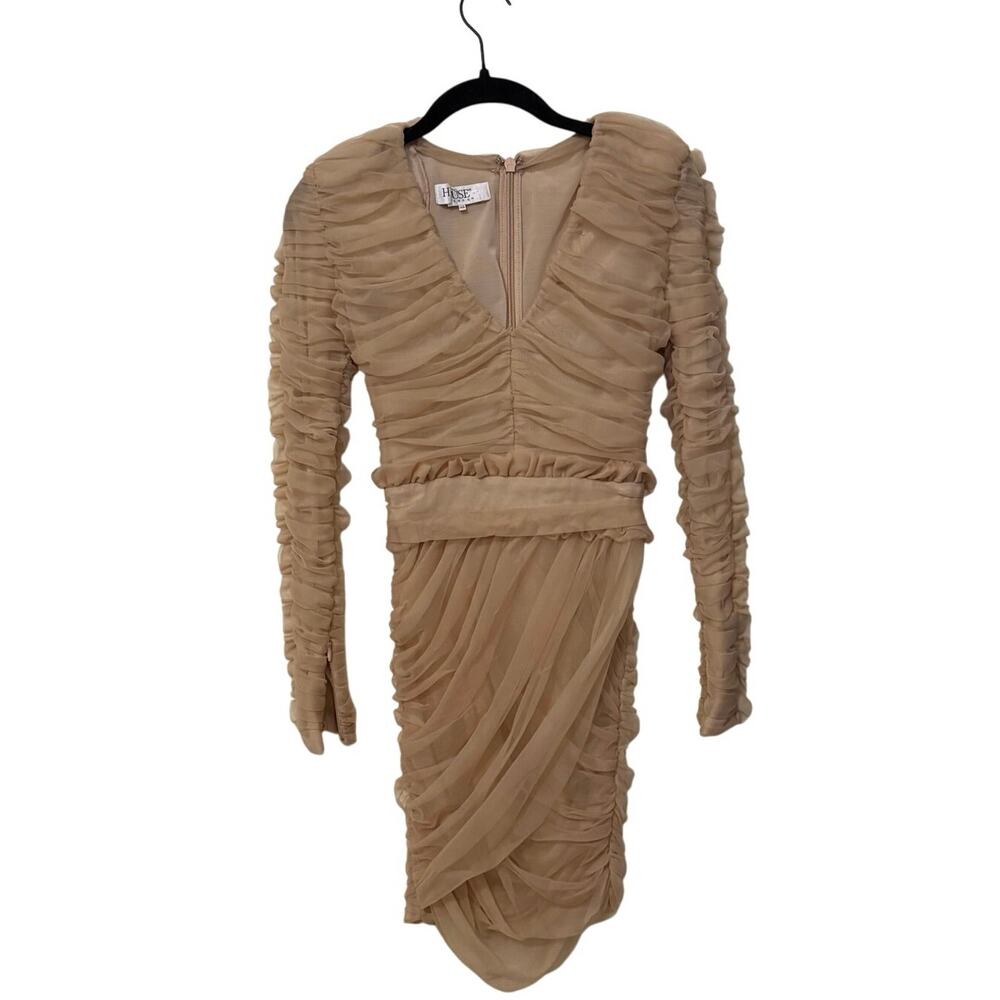 House of CB Fleur Blush Pleated Tulle Deep V Mini Dress Size XS - Picture 3 of 8